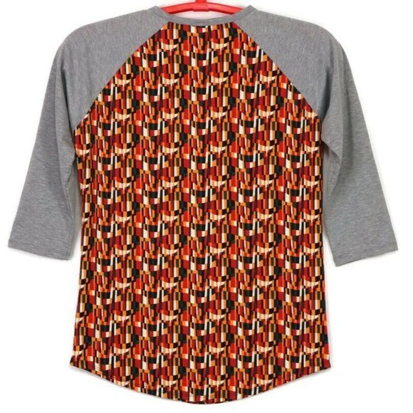 LuLaRoe Randy Baseball Shirt T-Shirt Gray Orange Green M Medium - Picture 2 of 11